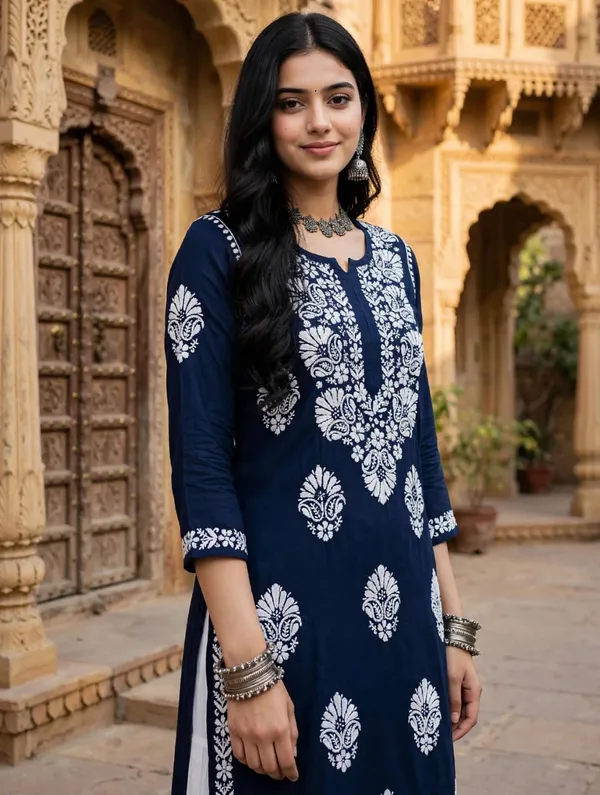 Falaq_Hand_Work_Fine_Chikankari_Straight_Kurti_For_Women