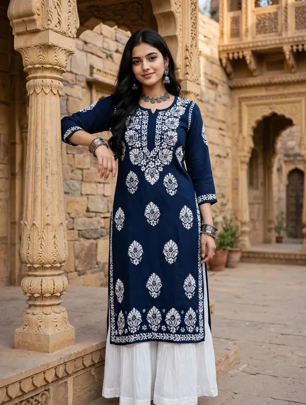 Falaq_Hand_Work_Fine_Chikankari_Straight_Kurti_For_Women
