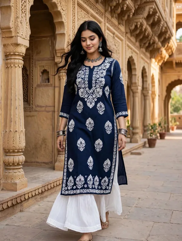 Falaq_Hand_Work_Fine_Chikankari_Straight_Kurti_For_Women