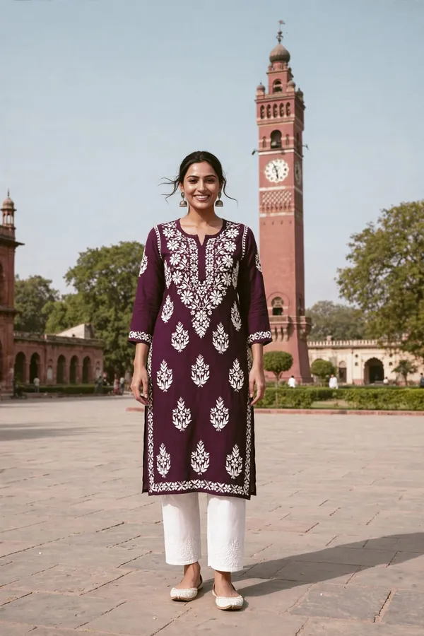 Falaq_Hand_Work_Fine_Chikankari_Straight_Kurti_For_Women