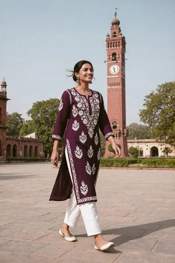 Falaq_Hand_Work_Fine_Chikankari_Straight_Kurti_For_Women