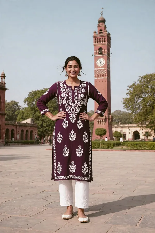 Falaq_Hand_Work_Fine_Chikankari_Straight_Kurti_For_Women