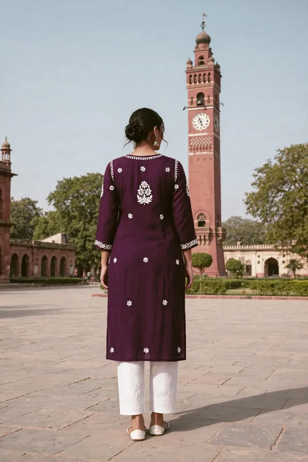 Falaq_Hand_Work_Fine_Chikankari_Straight_Kurti_For_Women
