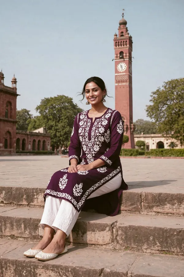 Falaq_Hand_Work_Fine_Chikankari_Straight_Kurti_For_Women