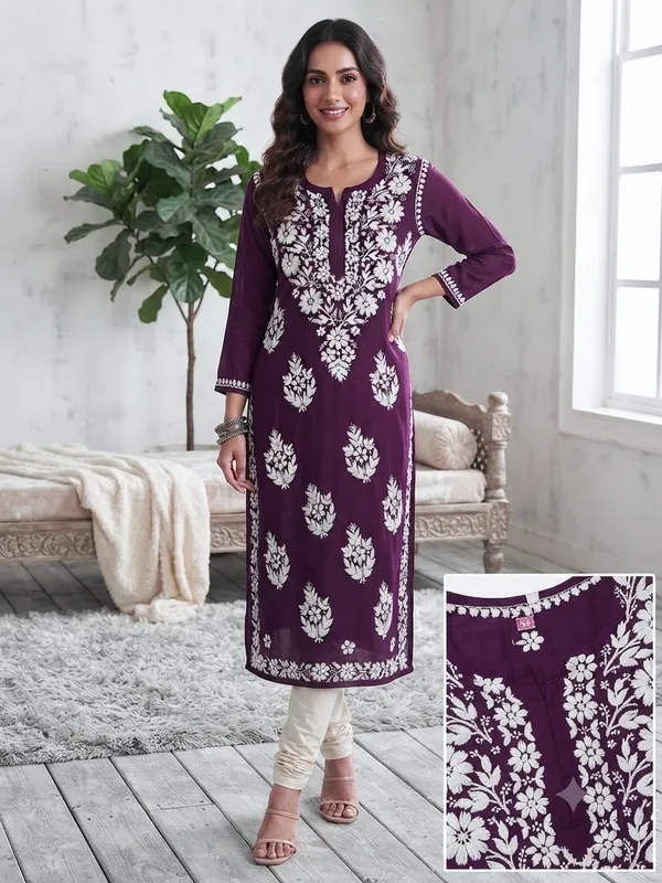 Falaq_Hand_Work_Fine_Chikankari_Straight_Kurti_For_Women