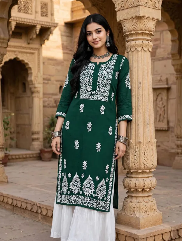 Prisha_Hand_Work_Fine_Chikankari_Straight_Kurti_For_Women