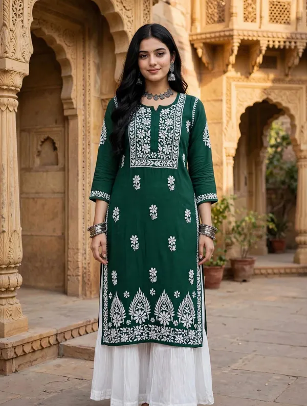Prisha_Hand_Work_Fine_Chikankari_Straight_Kurti_For_Women