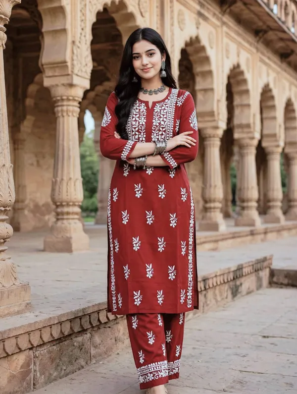 Ishita_Cotton_Hand_Embroidered_Straight_Kurti_Pant_Set_For_Women