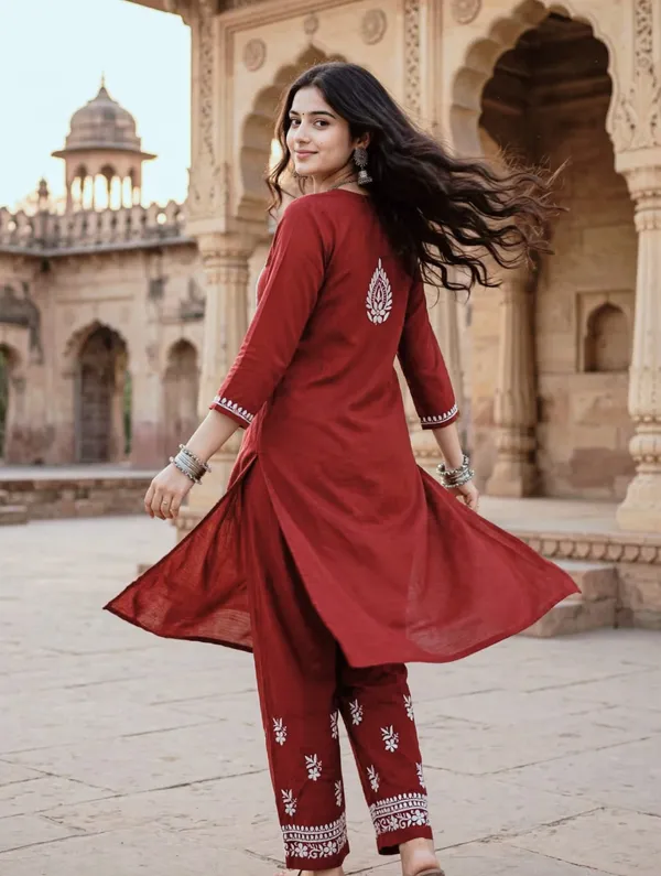 Ishita_Cotton_Hand_Embroidered_Straight_Kurti_Pant_Set_For_Women