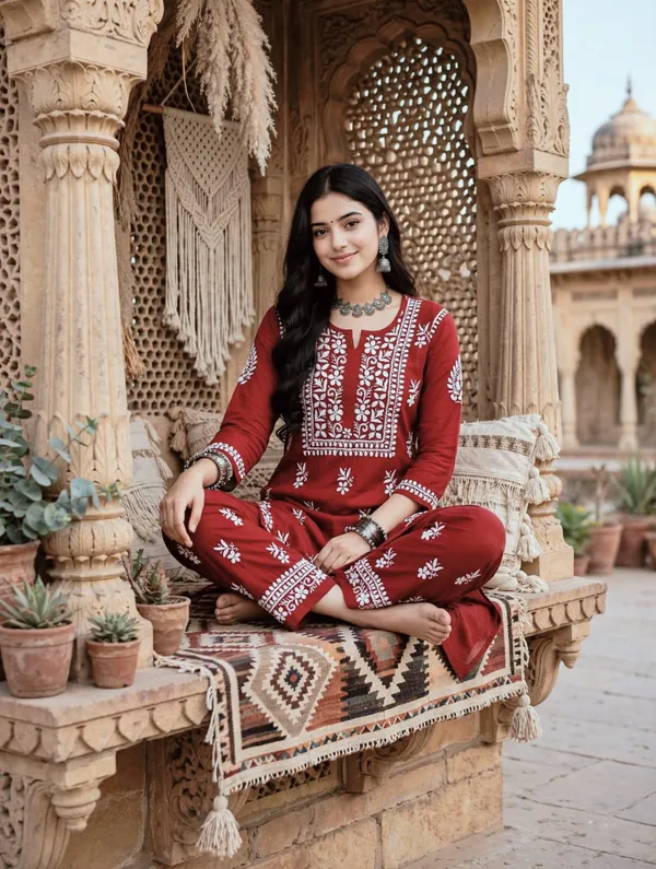 Ishita_Cotton_Hand_Embroidered_Straight_Kurti_Pant_Set_For_Women