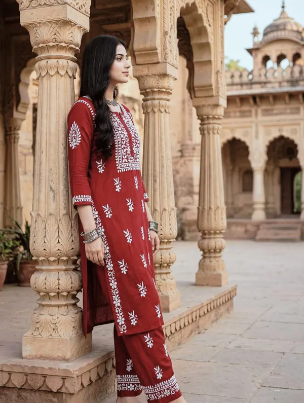 Ishita_Cotton_Hand_Embroidered_Straight_Kurti_Pant_Set_For_Women