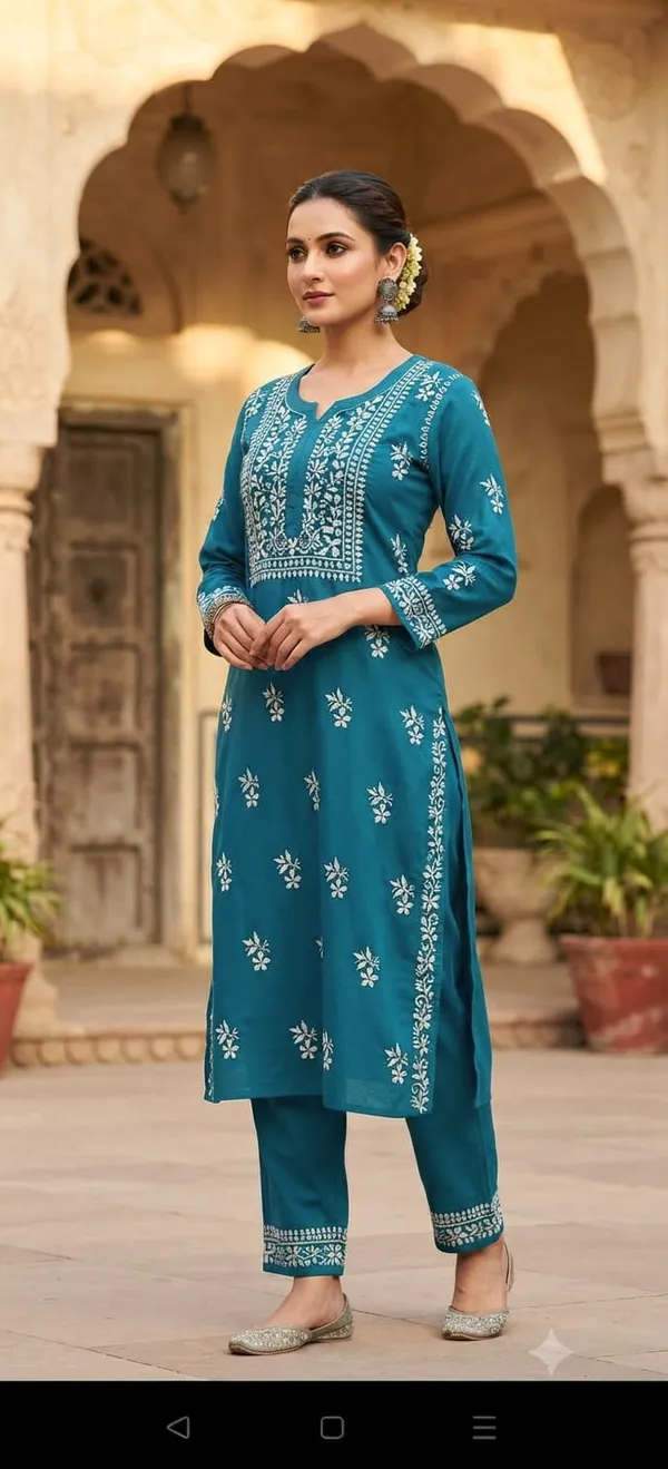 Vedika_Cotton_Hand_Embroidered_Straight_Kurti_Pant_Set_For_Women