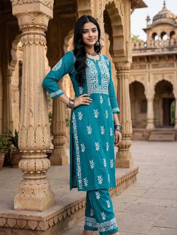 Vedika_Cotton_Hand_Embroidered_Straight_Kurti_Pant_Set_For_Women