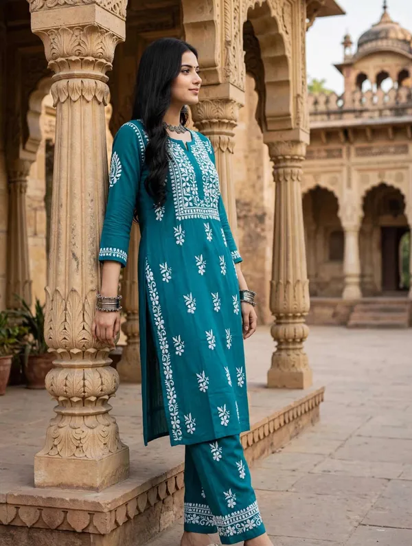 Vedika_Cotton_Hand_Embroidered_Straight_Kurti_Pant_Set_For_Women