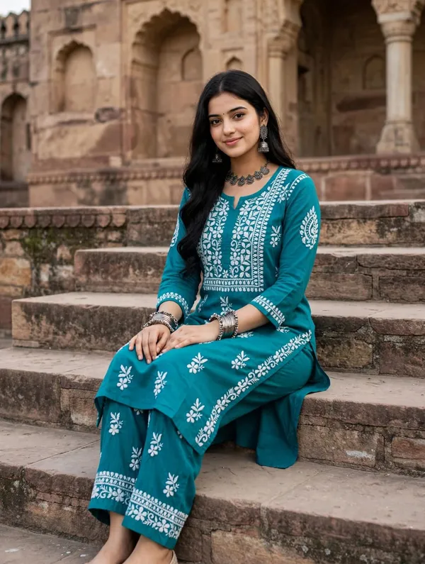 Vedika_Cotton_Hand_Embroidered_Straight_Kurti_Pant_Set_For_Women