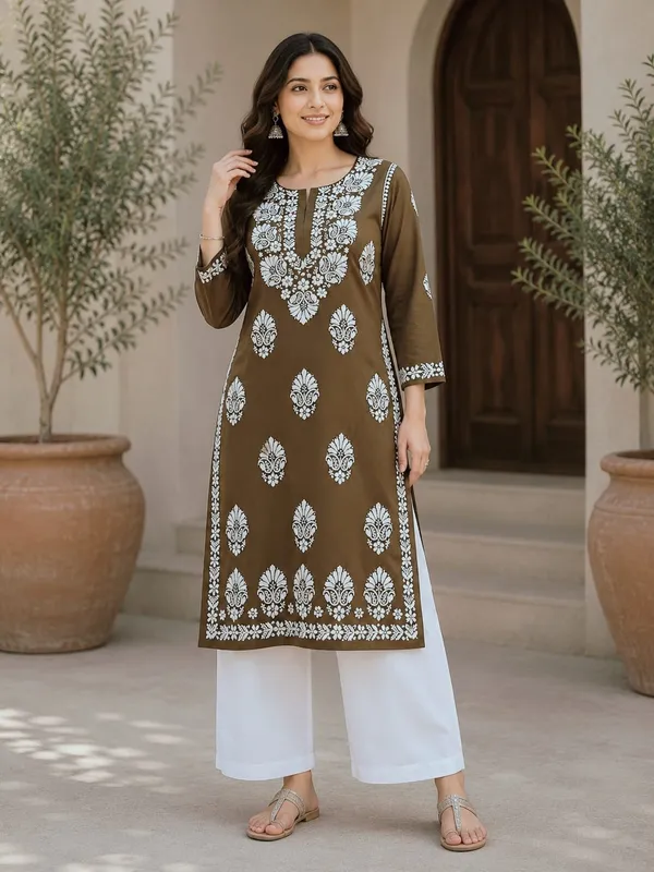 Fiza_Hand_Work_Fine_Chikankari_Straight_Kurti_For_Women