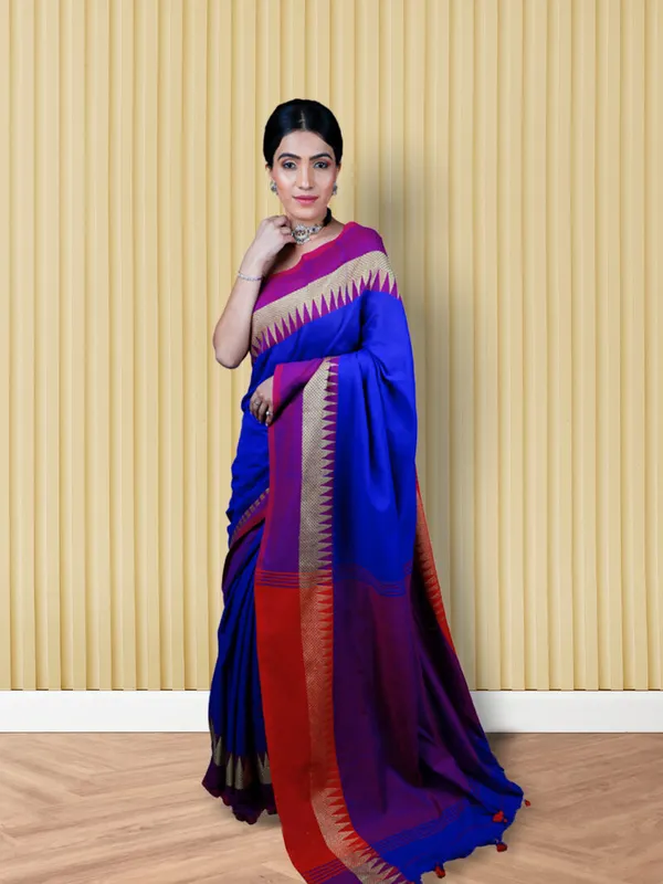 Blue_Cotton_Hand_Woven_Saree_For_Women