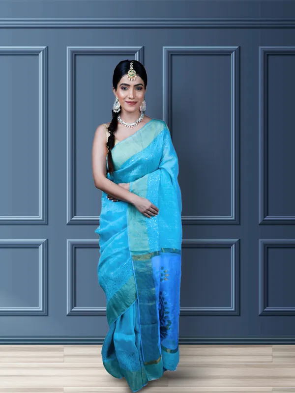 Ice_Blue_Pure_Silk_Pure_Linen_Hand_Woven_Saree_For_Women