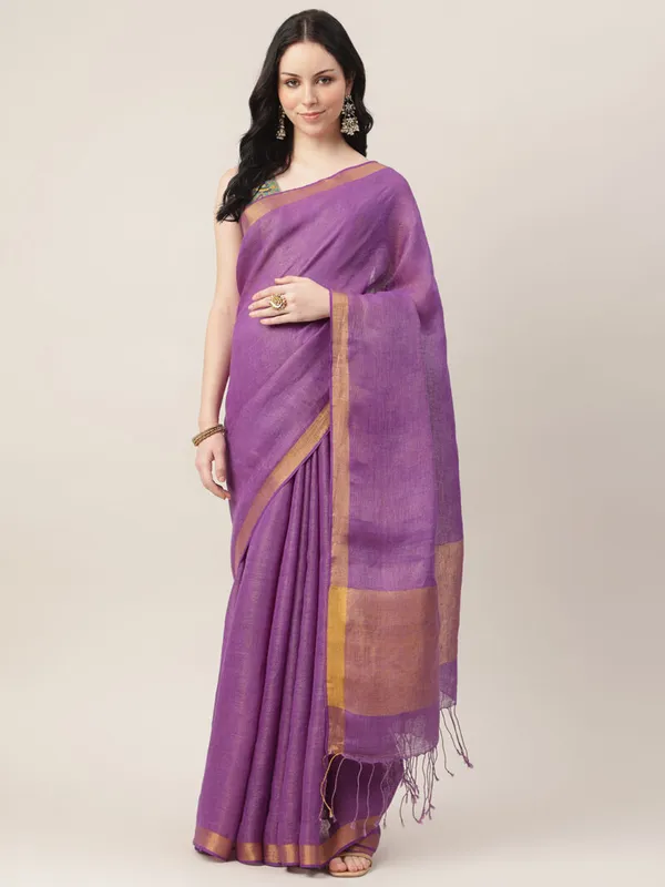 Royal_Purple_Tissue_Linen_Hand_Woven_Saree_For_Women