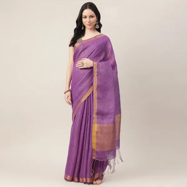 Royal_Purple_Tissue_Linen_Hand_Woven_Saree_For_Women