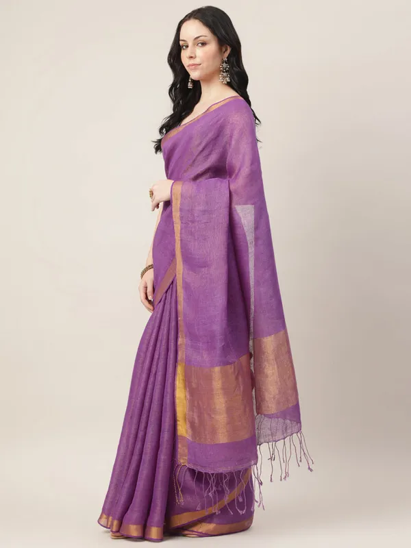 Royal_Purple_Tissue_Linen_Hand_Woven_Saree_For_Women