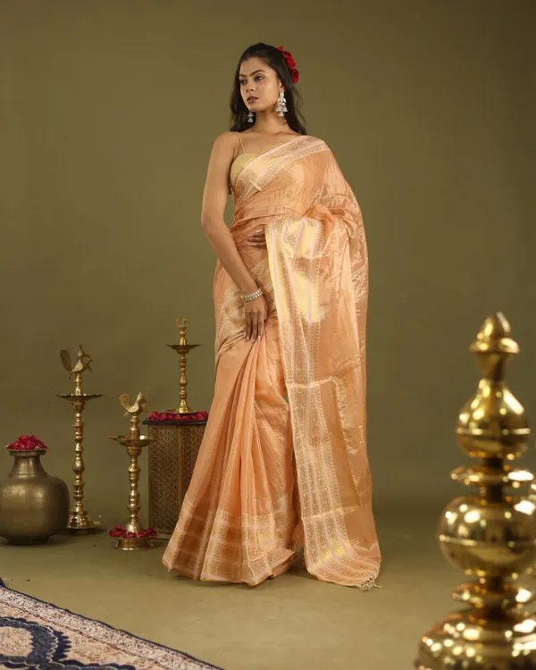 Peach_Tissue_Cotton_Hand_Woven_Saree_For_Women