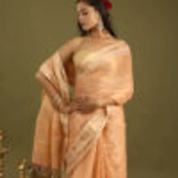 Peach_Tissue_Cotton_Hand_Woven_Saree_For_Women