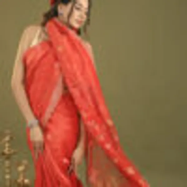 Ruby_Red_Silk_Linen_Hand_Woven_Saree_For_Women