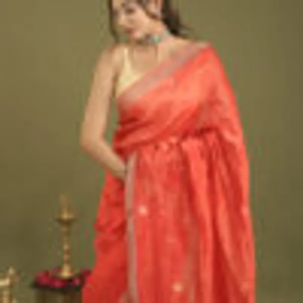 Ruby_Red_Silk_Linen_Hand_Woven_Saree_For_Women