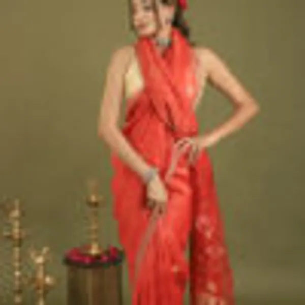 Ruby_Red_Silk_Linen_Hand_Woven_Saree_For_Women
