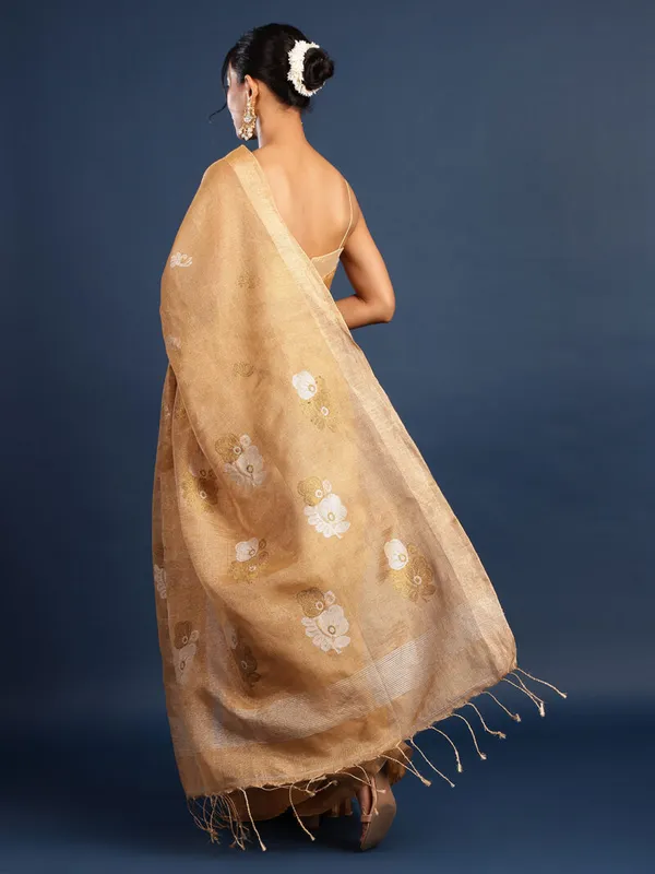Golden_Tissue_Linen_Hand_Woven_Saree_For_Women