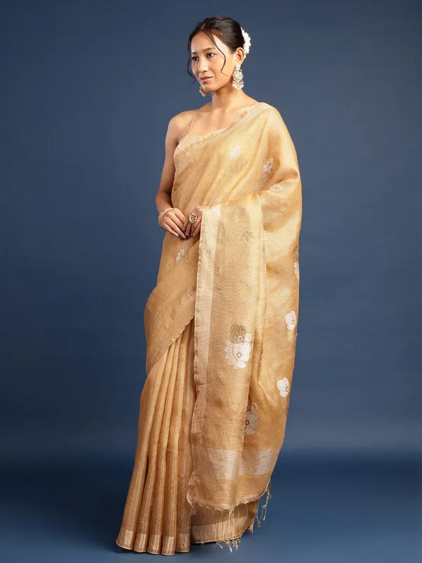 Golden_Tissue_Linen_Hand_Woven_Saree_For_Women