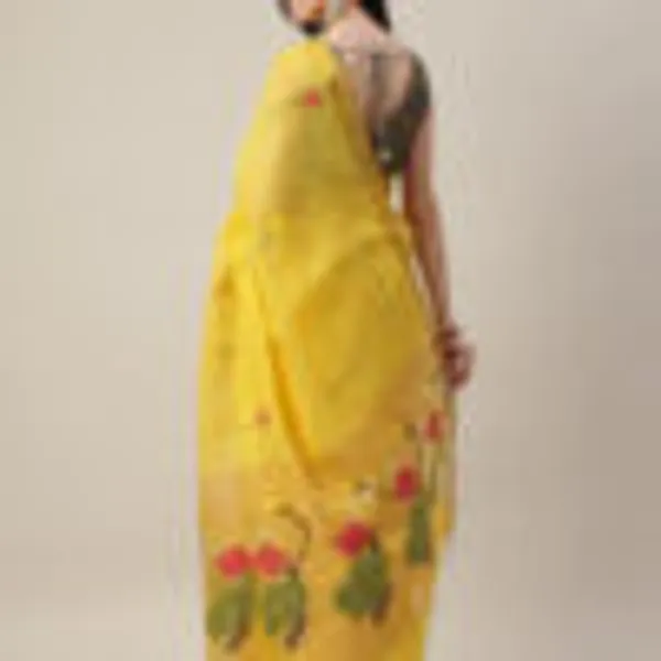 Yellow_Pure_Linen__HandWoven_Saree_For_Women