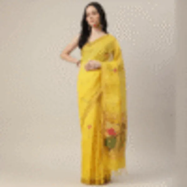 Yellow_Pure_Linen__HandWoven_Saree_For_Women