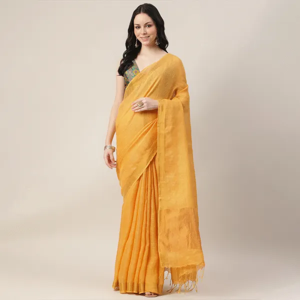 Mustard_yellow_Tissue_Linen_Hand_Woven_Saree_For_Women