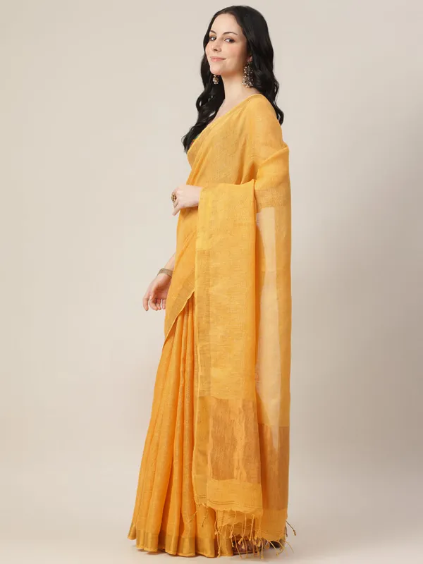 Mustard_yellow_Tissue_Linen_Hand_Woven_Saree_For_Women