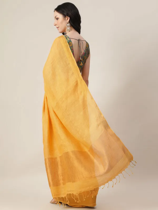 Mustard_yellow_Tissue_Linen_Hand_Woven_Saree_For_Women
