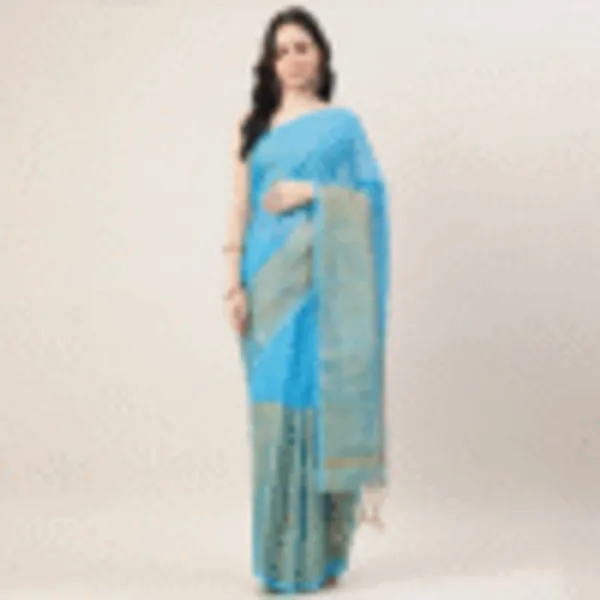 Firozi_Blue_Linen_Hand_Woven_Saree_For_Women