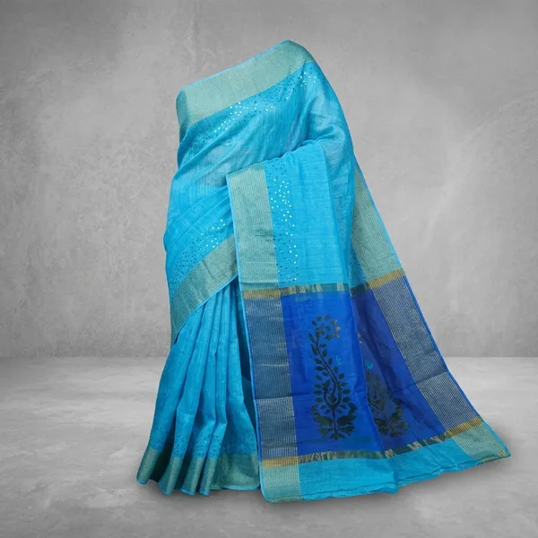 Ice_Blue_Pure_Silk_Pure_Linen_Hand_Woven_Saree_For_Women