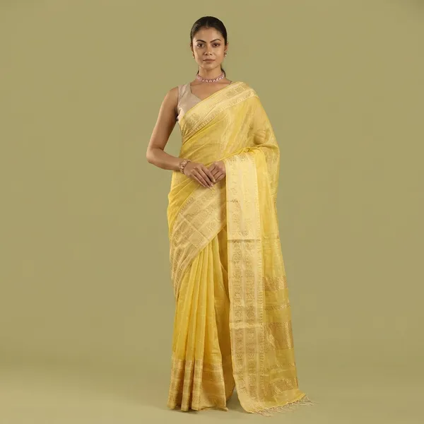 Yellow_Tissue_Mul_Cotton_Hand_Woven_Saree_For_Women