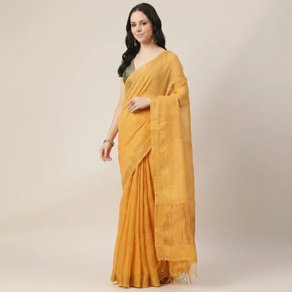 Mustard_yellow_Tissue_Linen_Hand_Woven_Saree_For_Women