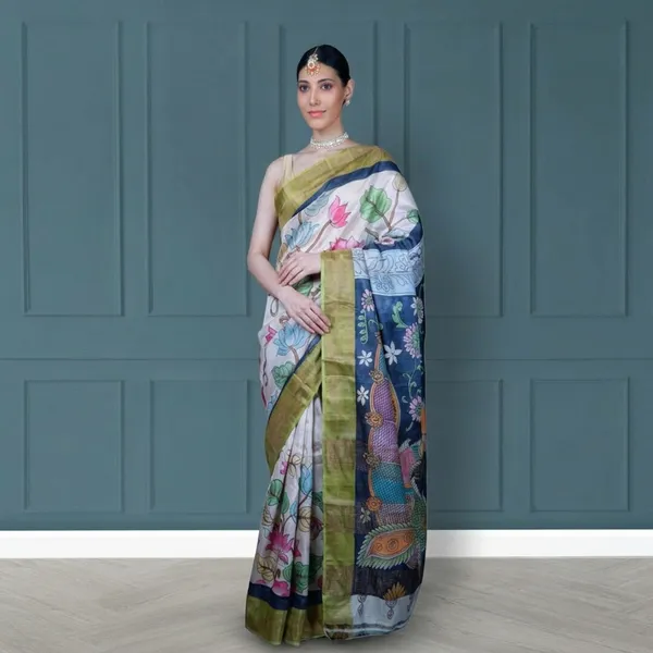 Cream_Pure_Tussar_Silk_Hand_Woven_Saree_For_Women