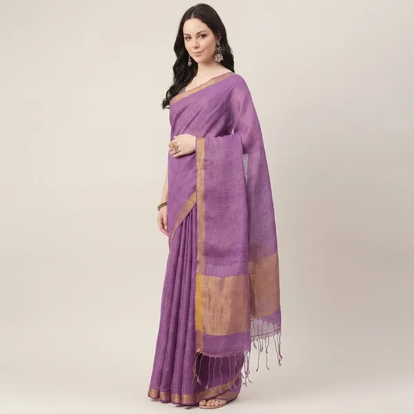 Royal_Purple_Tissue_Linen_Hand_Woven_Saree_For_Women
