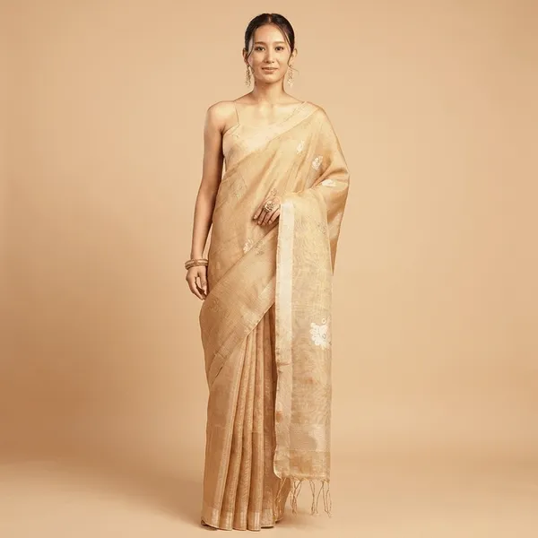 Golden_Tissue_Linen_Hand_Woven_Saree_For_Women