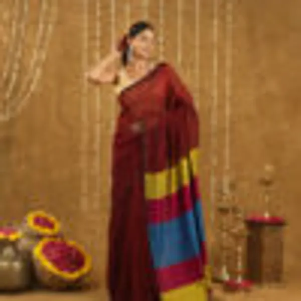Maroon_Linen_Hand_Woven_Saree_For_Women