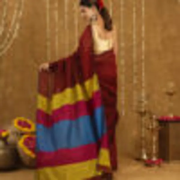 Maroon_Linen_Hand_Woven_Saree_For_Women