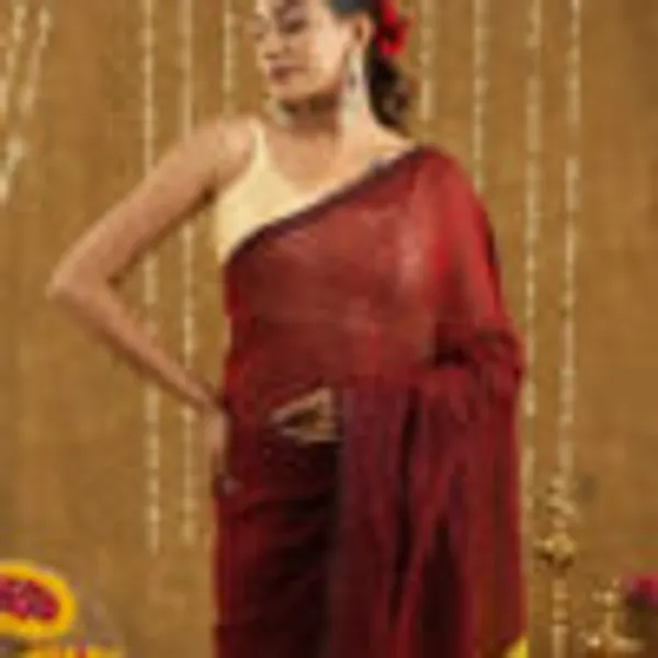 Maroon_Linen_Hand_Woven_Saree_For_Women