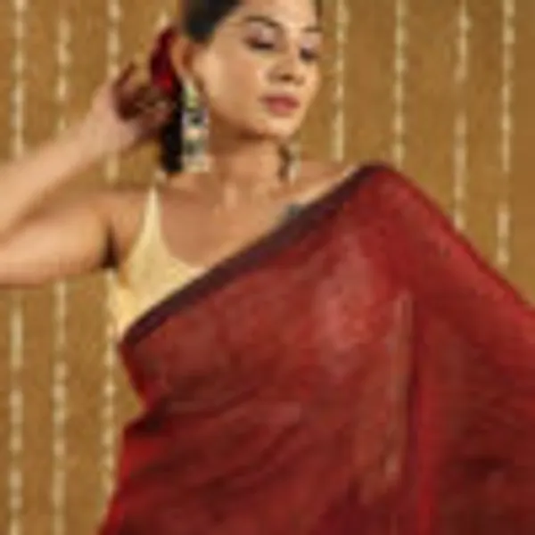 Maroon_Linen_Hand_Woven_Saree_For_Women