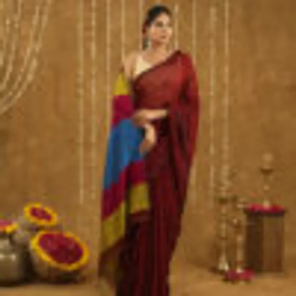 Maroon_Linen_Hand_Woven_Saree_For_Women