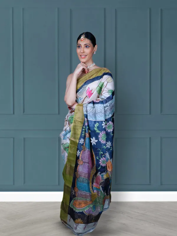 Cream_Pure_Tussar_Silk_Hand_Woven_Saree_For_Women
